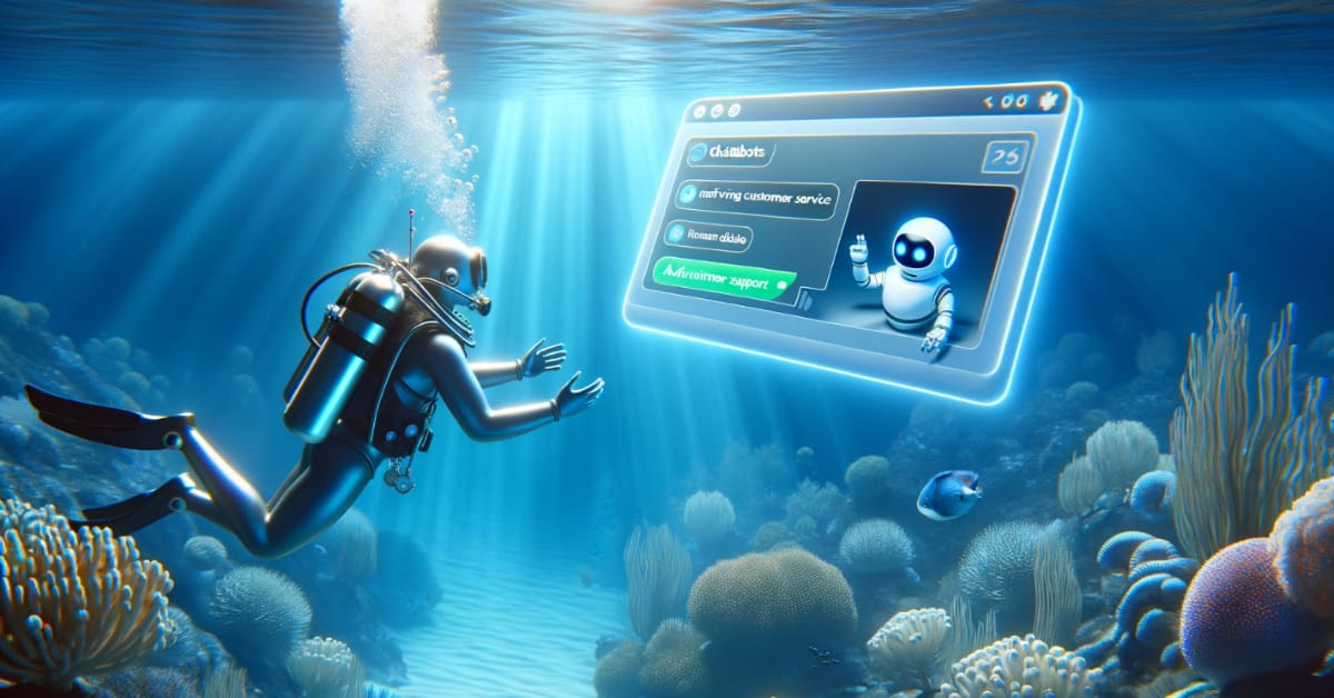 Chatbot interface providing customer support to a diver underwater