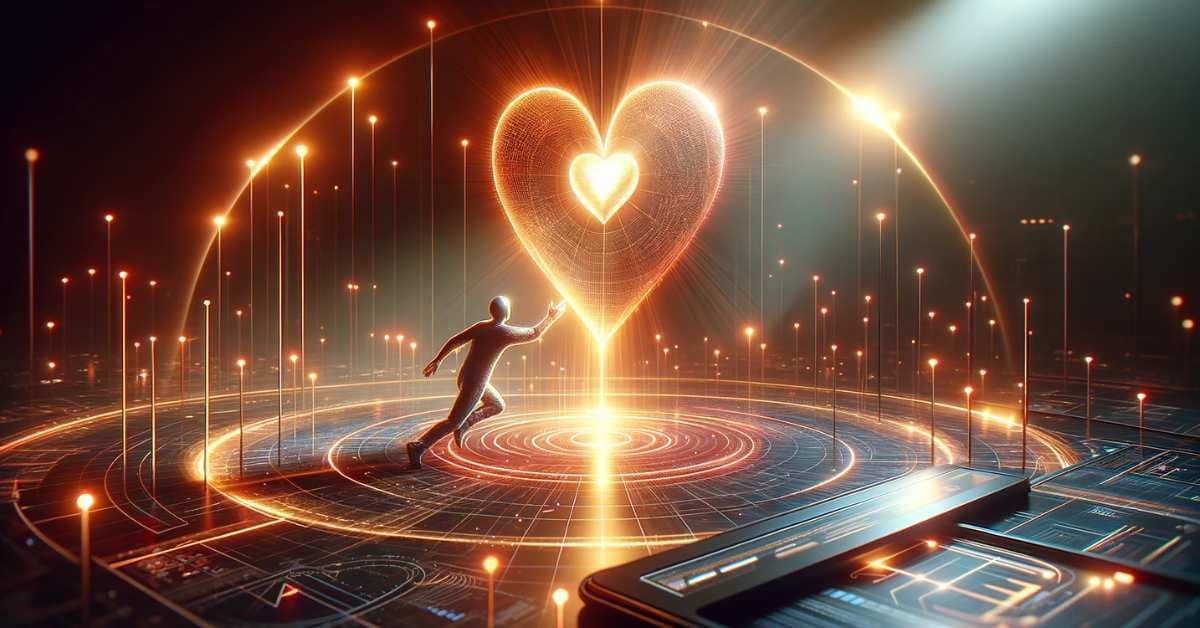 3D render of a figure reaching towards a glowing heart symbolizing emotional resonance in ads